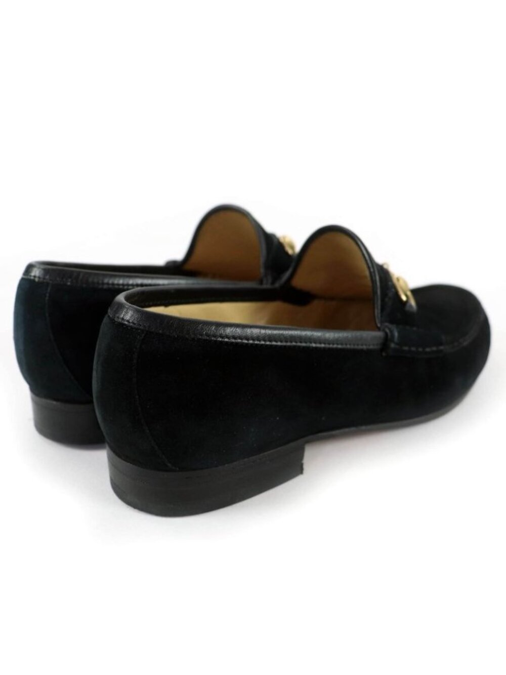 Gucci Vintage Horsebit Suede Leather Loafers Black Gold 6 - Picture 2 of 12